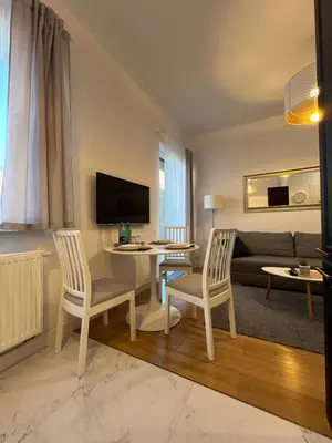 Telewizja i/lub zestaw kina domowego w obiekcie R HOUSE - brand new apartments with patio and garage