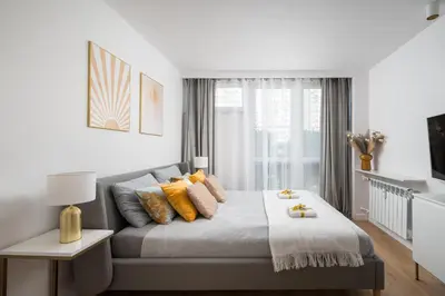 Łóżko lub łóżka w pokoju w obiekcie Gold Premium Central Suite 950 m to Central Station parking