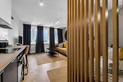 Część wypoczynkowa w obiekcie Park Sady Żoliborskie Modern Apartment by BookingHost