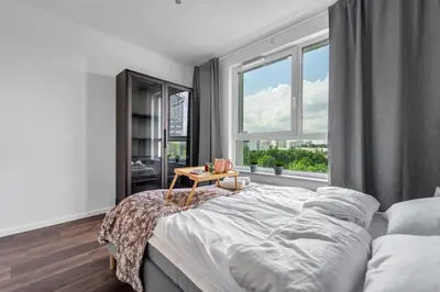 Łóżko lub łóżka w pokoju w obiekcie Galeria Północna Apt - 45m2, Parking, Balcony - by Rentujemy
