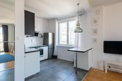 Kuchnia lub aneks kuchenny w obiekcie Wilcza 55 Prywatne mieszkanie z oddzielną sypialnią w Centrum 400m od Dworca Centralnego Samodzielne Zameldowanie! Self Check-in System!