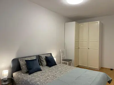 Łóżko lub łóżka w pokoju w obiekcie Apartament przy Atrium okolice stacji metra Rondo ONZ