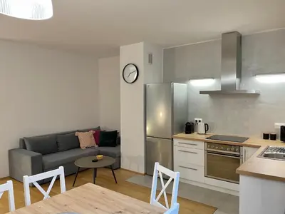 Kuchnia lub aneks kuchenny w obiekcie Apartament przy Atrium okolice stacji metra Rondo ONZ