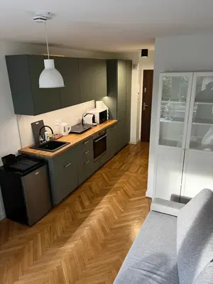 Kuchnia lub aneks kuchenny w obiekcie Przytulna kawalerka typu studio