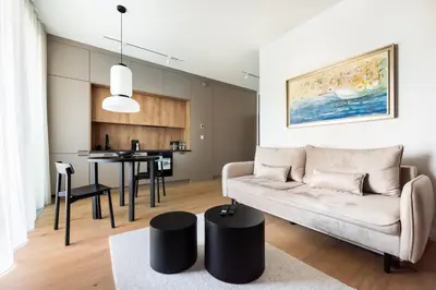 Część wypoczynkowa w obiekcie Centrum Nauki Kopernika Luxury Studio by BookingHost