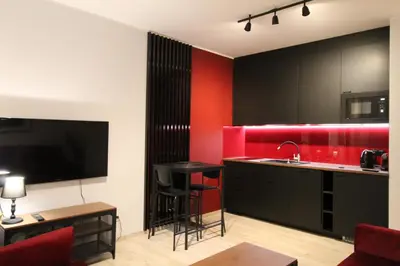 Kuchnia lub aneks kuchenny w obiekcie NEW Apartment Mona Warsaw Red