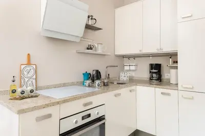 Kuchnia lub aneks kuchenny w obiekcie Cosy Studio Nowy Świat Śródmieście by Noclegi Renters