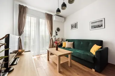 Część wypoczynkowa w obiekcie Praga Apartment with the View by BookingHost