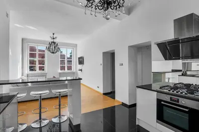 Kuchnia lub aneks kuchenny w obiekcie Warsaw Castle Apartments - Prime Location, Historic City Center, Castle View, Fast Internet - by Rentujemy