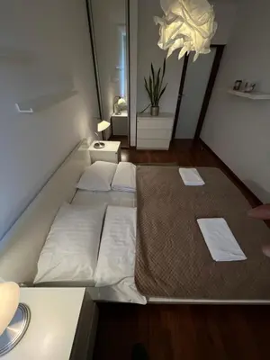 Łóżko lub łóżka w pokoju w obiekcie Murano Apartaments Business
