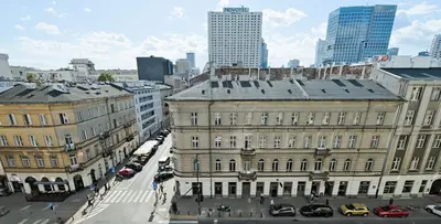 Widok na miasto Warszawa z tego apartamentu
