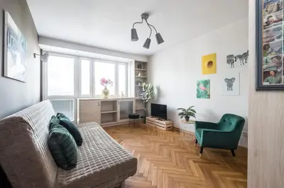 Część wypoczynkowa w obiekcie Boutique Apartment Emilii Plater 55 Two Rooms Apartment Balcony