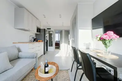 Kuchnia lub aneks kuchenny w obiekcie Emilii Plater 55 Center 3 bedrooms Living room balcony