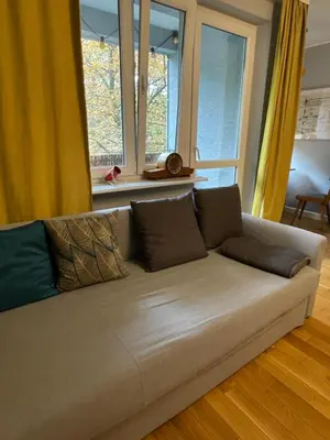 Część wypoczynkowa w obiekcie Stylowe studio przy parku Pola Mokotowskie