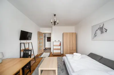 Łóżko lub łóżka w pokoju w obiekcie Wierzbno Standard Apartment by BookingHost