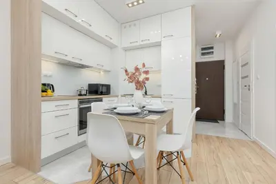Kuchnia lub aneks kuchenny w obiekcie Chłodna Modern Apartment Near the Warsaw Centre by Noclegi Renters