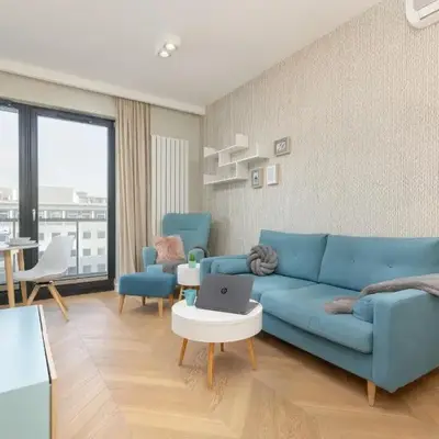 Bright Blue Apartment with Balcony