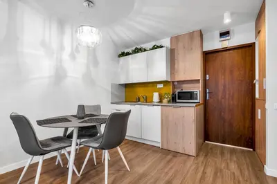 Kuchnia lub aneks kuchenny w obiekcie Park Mirowski Yellow Studio by BookingHost