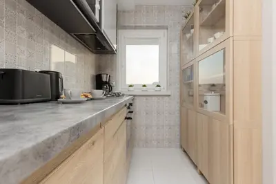 Kuchnia lub aneks kuchenny w obiekcie Stylish Apartment with Balcony Żoliborz Warsaw by Noclegi Renters