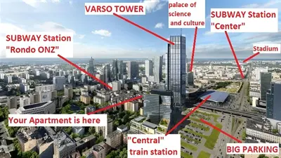 Widok na miasto Warszawa z tego apartamentu