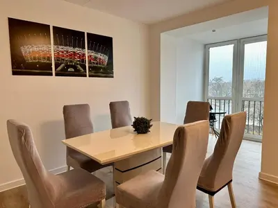 Część wypoczynkowa w obiekcie Apartament Stadion naprzeciwko Stadionu Narodowego w Warszawie