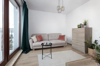 Część wypoczynkowa w obiekcie Apartament Gocławska SWPS PGE Narodowy Dworzec Wschodni Soho Factory