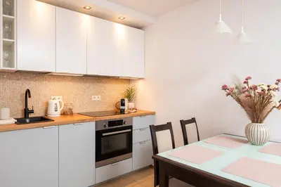 Kuchnia lub aneks kuchenny w obiekcie Best Central 2-BR Suite 200 m from Central Station and Varso Tower