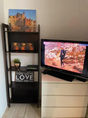 Telewizja i/lub zestaw kina domowego w obiekcie HomeComfort Apartament Merlin