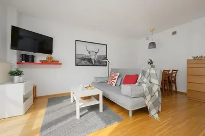 Telewizja i/lub zestaw kina domowego w obiekcie Sunny Apartment in the Heart of Warsaw by Noclegi Renters