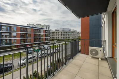 Balkon lub taras w obiekcie Holzera 6 studio close to Medicover and Paley