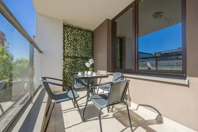 Balkon lub taras w obiekcie Nowoczesny Apartament z Parkingiem Warszawa Mokotów by Noclegi Renters
