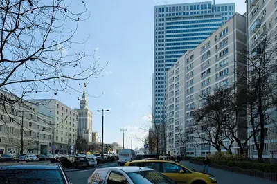Widok na miasto Warszawa z tego apartamentu