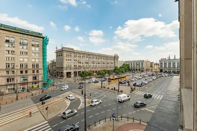 Widok na miasto Warszawa z tego apartamentu