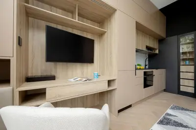 Kuchnia lub aneks kuchenny w obiekcie Przytulne Studio w Zielonej Okolicy Śródmieścia by Noclegi Renters