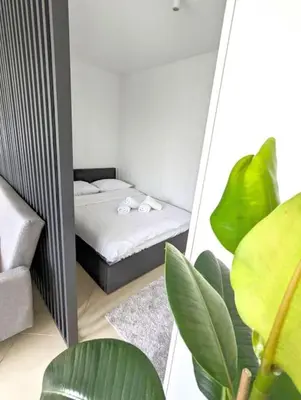 Łóżko lub łóżka w pokoju w obiekcie Relax Studio Centrum Lux Mattress-Bath-Netflix