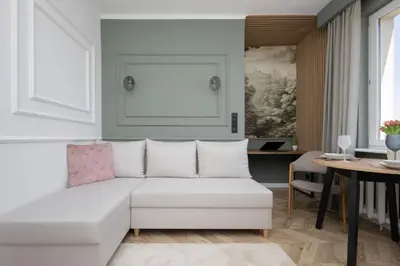 Część wypoczynkowa w obiekcie Elegancki Apartament dla 4 osób w Warszawie by Noclegi Renters