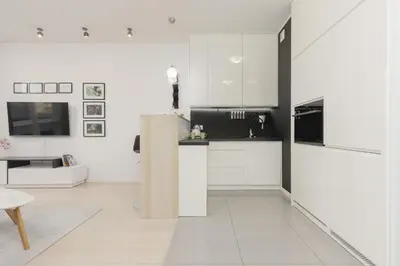 Kuchnia lub aneks kuchenny w obiekcie Subtle Colors Apartment in Warsaw with Furnished Balcony by Noclegi Renters