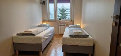 Łóżko lub łóżka w pokoju w obiekcie Labo Apartment Ursynów Natolin