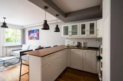 Kuchnia lub aneks kuchenny w obiekcie Solec Powiśle Pleasant Apartment by BookingHost
