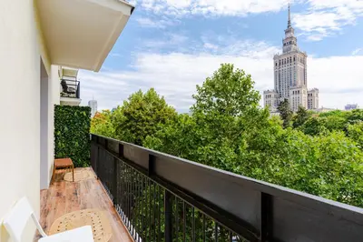 Balkon lub taras w obiekcie Palace of Culture view Apartment