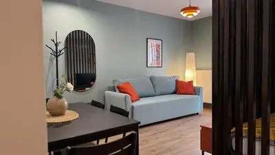 Część wypoczynkowa w obiekcie Orange Studio with balcony - free parking and self check-in