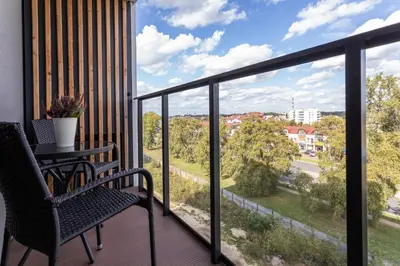 Balkon lub taras w obiekcie Blue Apartment Warszawa Praga