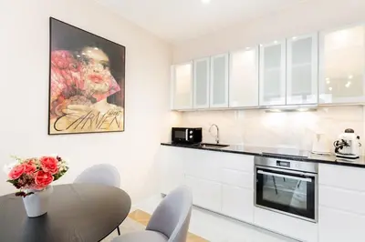 Kuchnia lub aneks kuchenny w obiekcie Superb Place to Live Mokotow 8th floor suite