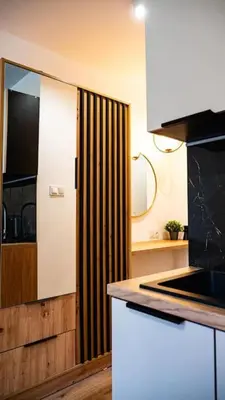 Kuchnia lub aneks kuchenny w obiekcie Funkcjonalne studio Blisko Przystanków