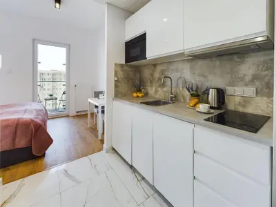 Kuchnia lub aneks kuchenny w obiekcie Modern, Air-conditioned Studio in the Centre of Warsaw by Noclegi Renters