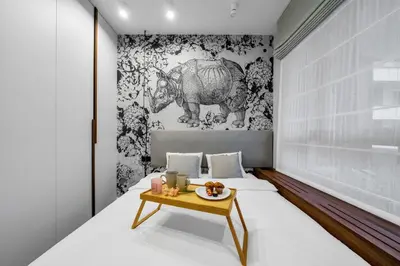 Łóżko lub łóżka w pokoju w obiekcie Warsaw Postępu Apartment - Parking, Balcony, AC - by Rentujemy