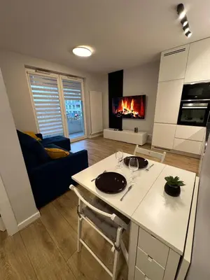 Kuchnia lub aneks kuchenny w obiekcie Cozy apartment near the airport and business center MOKOTÓW