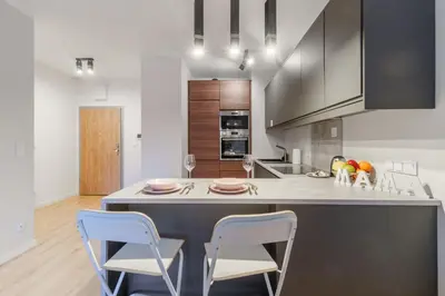 Kuchnia lub aneks kuchenny w obiekcie Piękny Apartament Bobrowiecka z balkonem