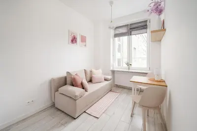Część wypoczynkowa w obiekcie Tamka Powiśle Pink Studio by BookingHost