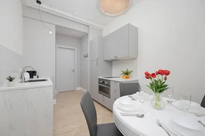 Kuchnia lub aneks kuchenny w obiekcie Modern Apartments with Air Conditioning in Warsaw Close to Three Parks by Renters Prestige